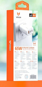 Wall Chargers: 65W Ultra Fast Charger W/2 USB-C & USB-A (AU7), Wall Charger
