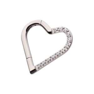 Titanium CNC Set Gem Heart Front Facing Hinged Segment Clicker