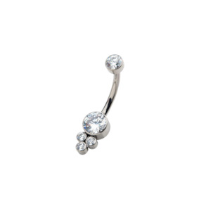 Body Jewellery: Titanium Internally Threaded with 3pcs Bezel Set Round Clear CZ Cluster