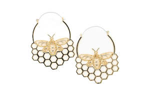 Henson Black Fashion Collection: Gold Plated Cut Out Bee in Beecom Hoops
