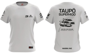 Sale: TAUPO SUPER400 UNISEX WHITE T-SHIRT