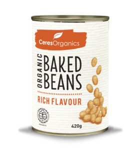 Organic Beans Legumes: Ceres Organics Baked Beans Rich Flavour 420g