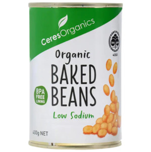 Organic Beans Legumes: Ceres Organics Baked Beans Low Sodium 400g