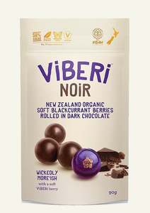 Food Beverages Snacks Fruit Nuts Dried Fruit: NOiR 58% Organic Dark Chocolate Rolled Blackcurrants 90g