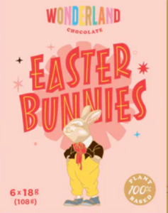 Sweet Snacks: Wonderland Chocolate Easter Bunnies 6pk 108gm