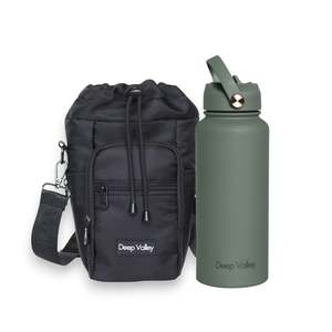 Hydration: Bundle: Pea Green 1L Insulated Bottle + Black DayTrip Mini Bag