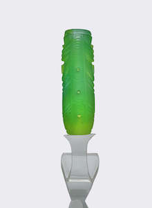 Mike Cameron: Cast Glass Koauau - lime green on a perspex stand