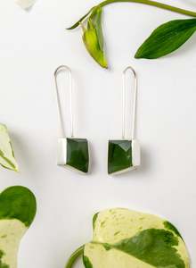 Pounamu Eaarings: Geometric Facetted Box Earrings C