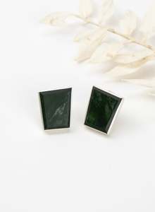 Pounamu Eaarings: Geometric Pounamu Box Studs