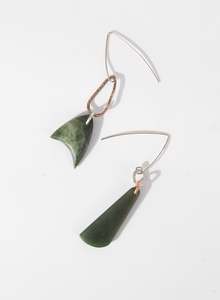 Pounamu Eaarings: Pounamu Asymmetric Earrings #3- Sterling Silver & Pounamu