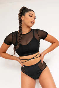 Pole Tops: Ember Top - Mesh Tie-Up Short Sleeve Top
