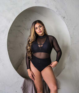 Magnus Long Sleeve Mesh Mock Neck Bodysuit