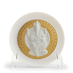 Lord Ganesha Decorative Plate. Golden Lustre