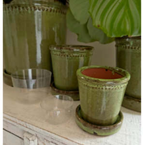 Plants: Glazed Green Flower Pot - 12cm