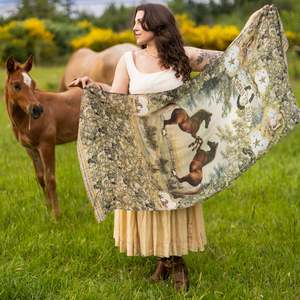 Accessories: Born To Run Scarf with Wild Horse & Floral Print