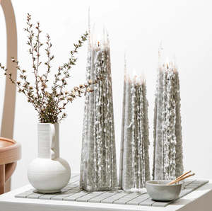 Candle: Living Light Candles | Black Iris - Grey - Icicle Candles