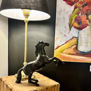Rearing Black Horse Statue