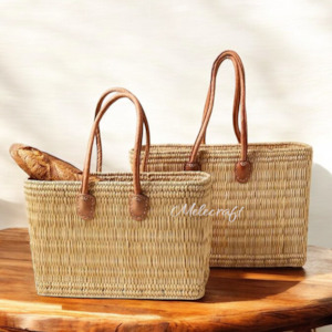 Accessories: Handmade Moroccan Straw Tote with Leather Handles: Long Handles, 3 sizes