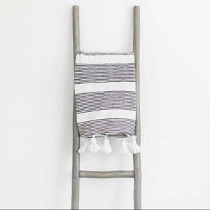 Bedroom: Striped Handwoven Cotton Blanket with Tassels, Black & White: 1.5 x 2 m