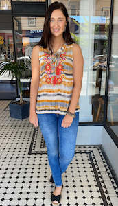 Tie Dye Embroidered Sleeveless Top Marigold