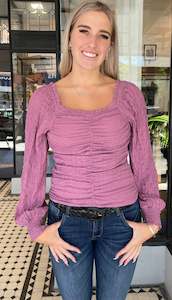 Long Sleeve: Riot Long Sleeve Rouched Top Dusty Lilac