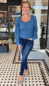 Long Sleeve: Riot Long Sleeve Rouched Top Washed Teal