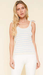 Tanks Camis: Tilly Tie Shoulder Knit Tank Cream/Blue