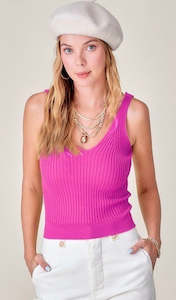 Tanks Camis: Ash Ribbed Cropped Tank Top Fuchsia