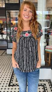 Harlow Embroidered Top Black