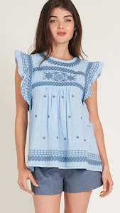 Gypsy Swing: Venice Embroidered Ruffle Sleeve Top