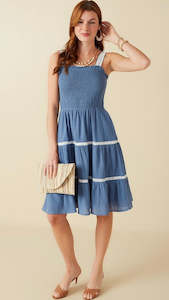 Gypsy Swing: Rachel Smocked Lace Dress Denim Blue