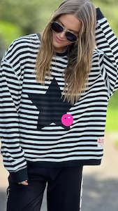 Star Stripe Black & White Waffle Top