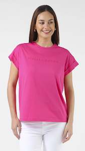 Basics: Cuff Sleeve T-Shirt Cerise Pink Embroidered Logo