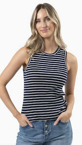 Basics: Rachel Tank Navy - White