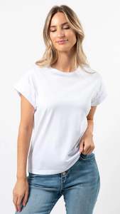 Basics: Cuff Sleeve T-Shirt White Embroidered Logo