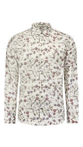 Long Sleeve: No Excess Allover Printed White Long Sleeve Stretch Shirt