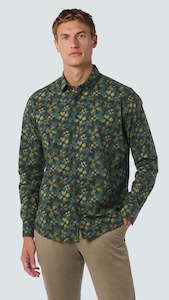Long Sleeve: No Excess Allover Printed Dark Green Long Sleeve Stretch Shirt