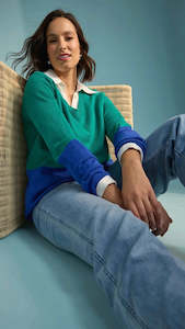 Knit Tops: Casablanca Block Knit - Blue/Oasis