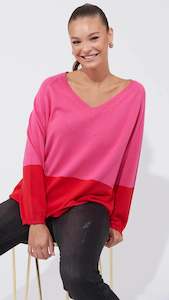 Knit Tops: Casablanca Block Knit - Chilli/Pink