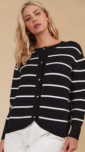 Knit Tops: Juno Stripe Jumper Cardigan Onyx
