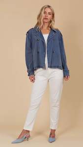 Jackets Outerwear: Freya Crop Trench Denim