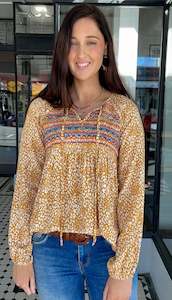 Long Sleeve: Lola Embroidered Long Sleeve Top Marigold
