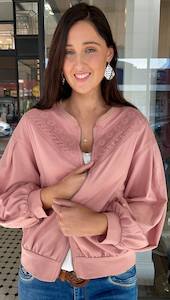 Long Sleeve: Crochet Lace Cropped Jacket Dusty Pink