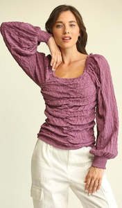 Riot Long Sleeve Rouched Top Dusty Lilac