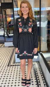 Long Sleeve: Polly Long Sleeve Embroidered Dress Black Dot