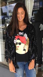 Jet Sequins Kimono Black