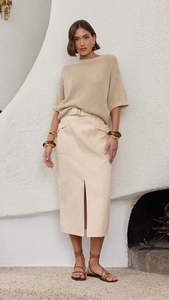 Skirts: Ines Denim Midi Skirt Cream