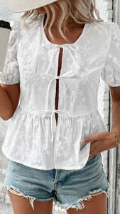 Tie Front Top White Floral