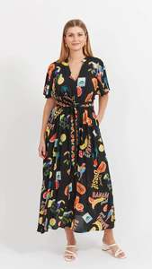 Midi Dresses: Cabana V Neck Maxi Dress Brasil Black