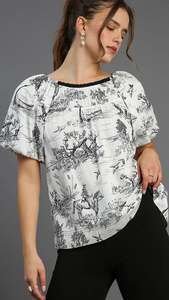 Leah Landscape Top Black Print